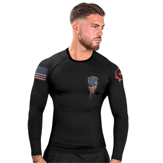 Defend Freedom Skull Men's Long Sleeve Rash Guard