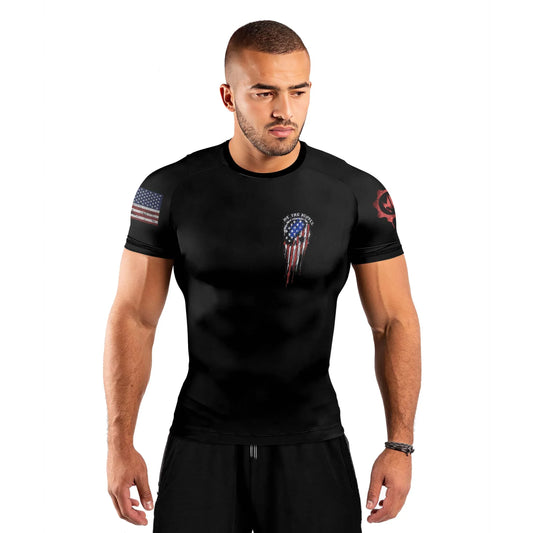 Defend Freedom Skull Men's Short Sleeve Rash Guard