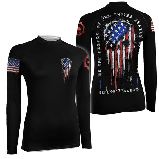 Defend Freedom Skull Women's Long Sleeve Rash Guard