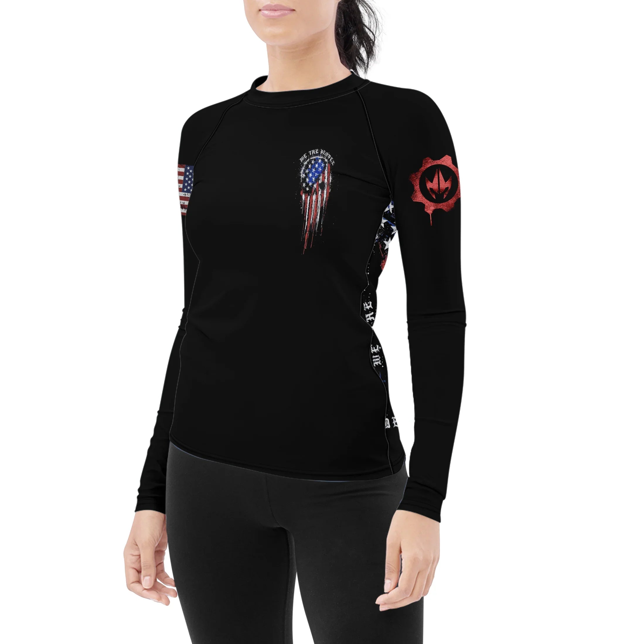 Defend Freedom Skull Women's Long Sleeve Rash Guard | Compression Shirt