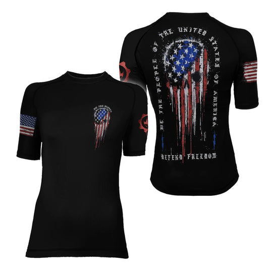 Defend Freedom Skull Women's Short Sleeve Rash Guard