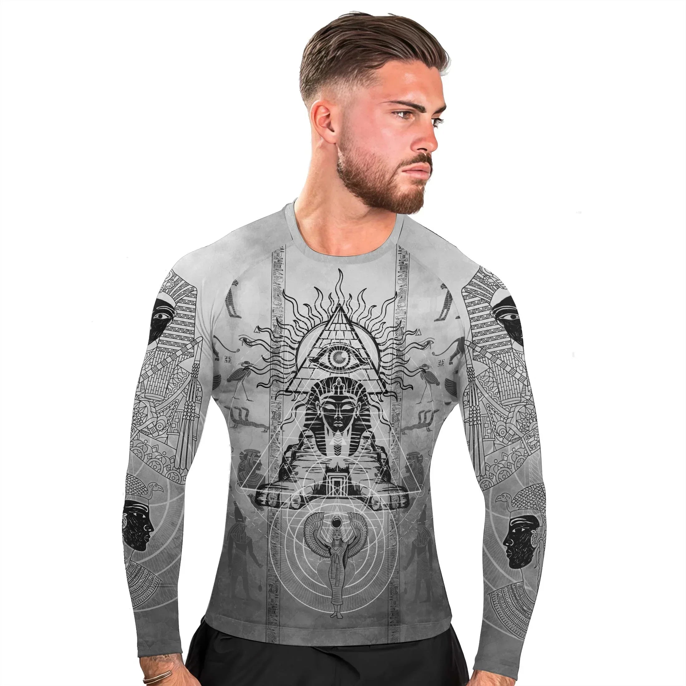 Egypt Mythology Sphinx Men's Long Sleeve Rash Guard | MMA Compression Shirt