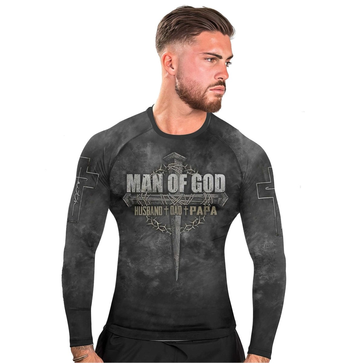 Father Man Of God Men's Long Sleeve Rash Guard - BattleFitGear