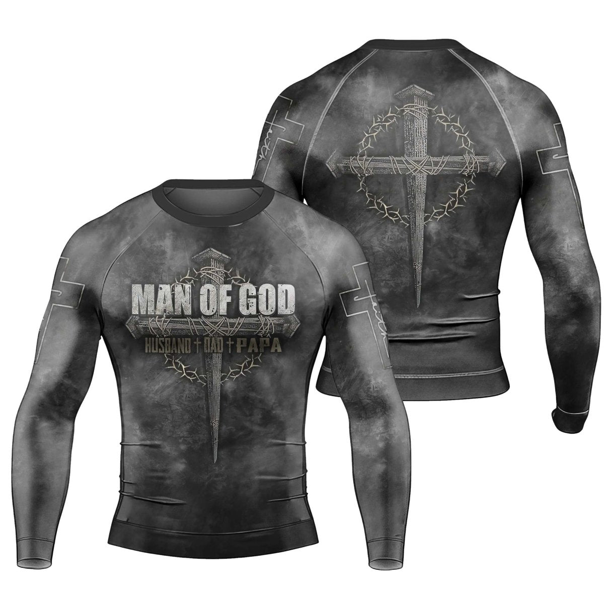 Father Man Of God Men's Long Sleeve Rash Guard - BattleFitGear