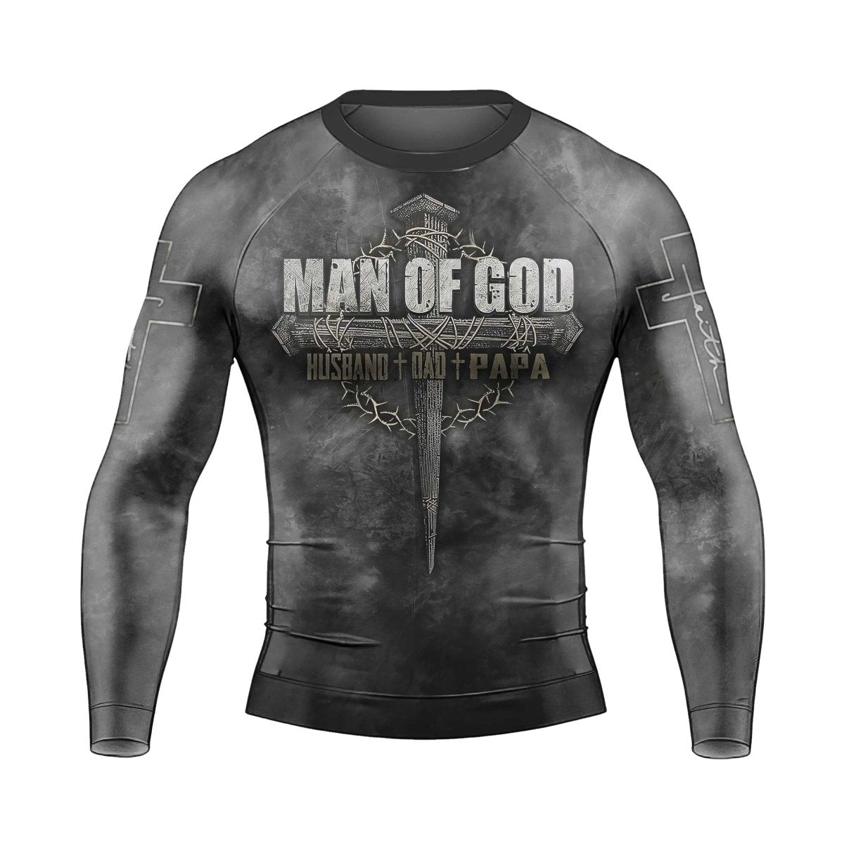 Father Man Of God Men's Long Sleeve Rash Guard - BattleFitGear