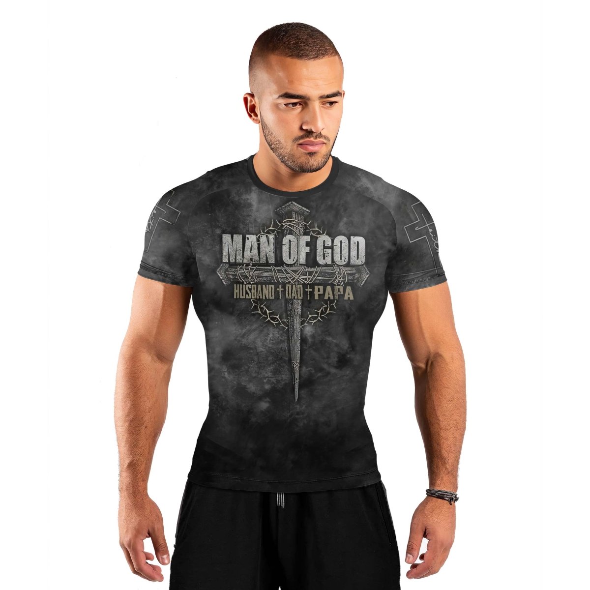 Father Man Of God Men's Short Sleeve Rash Guard - BattleFitGear