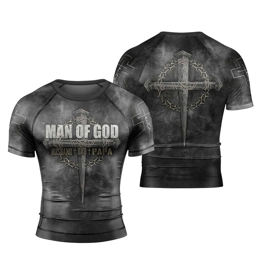 Father Man Of God Men's Short Sleeve Rash Guard - BattleFitGear