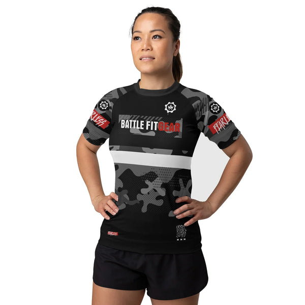 Fear Less Women's Short Sleeve Rash Guard – Athletic Compression Fit
