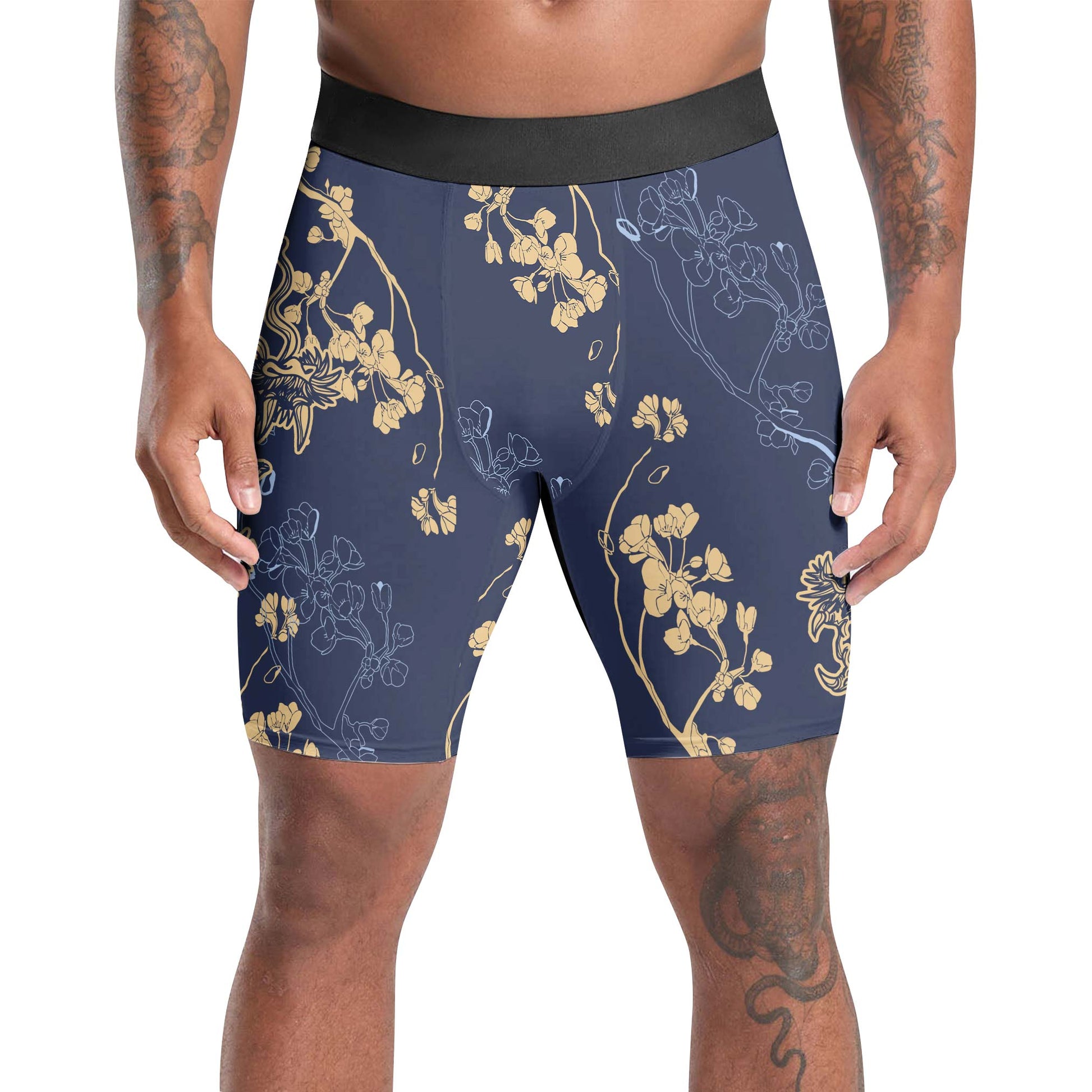 Flower Chinese Dragon Compression Shorts
