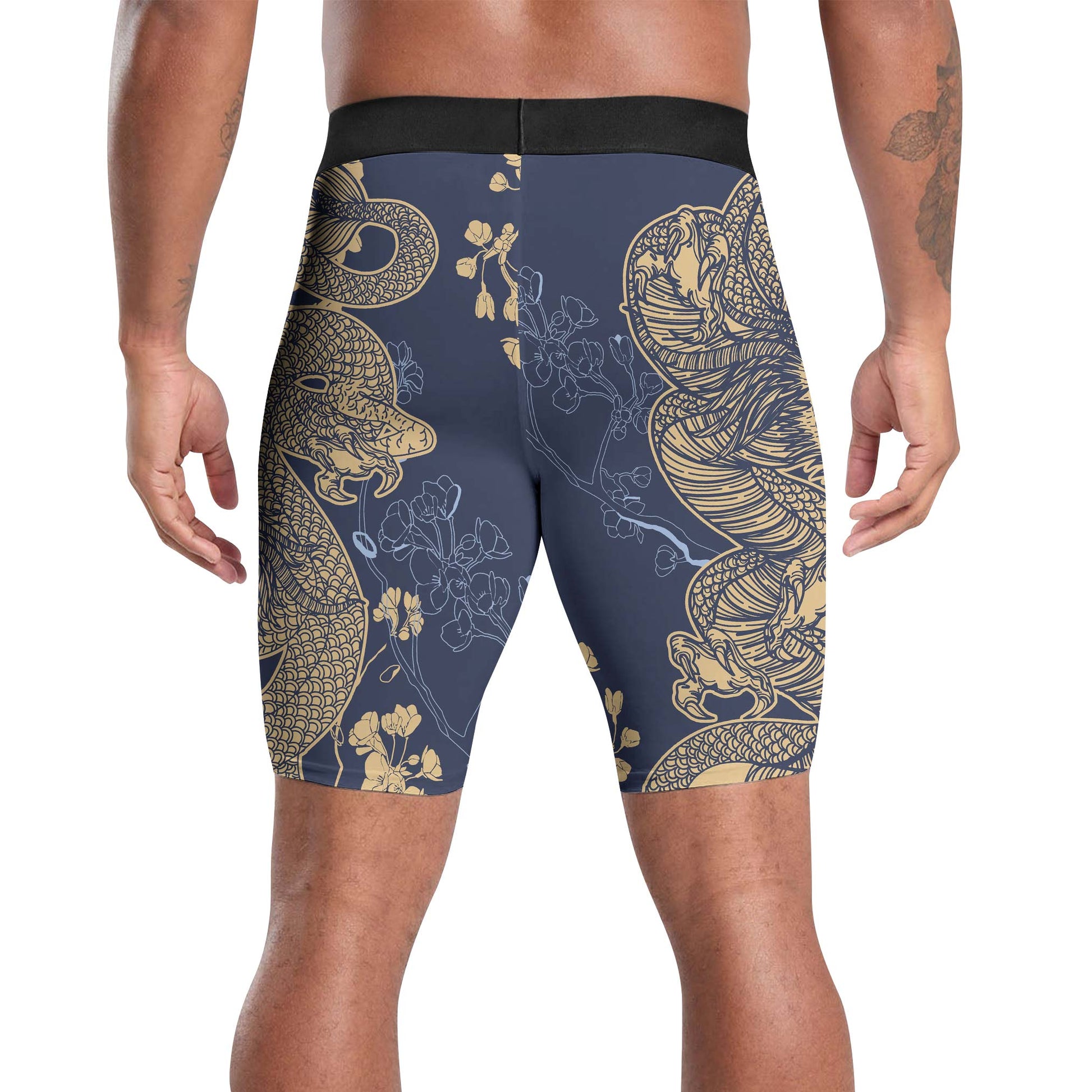 Flower Chinese Dragon Compression Shorts
