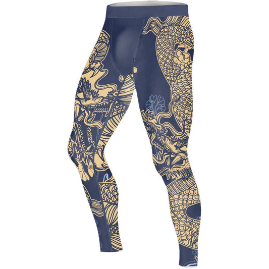 Flower Chinese Dragon Men's Compression Leggings - BattleFitGear