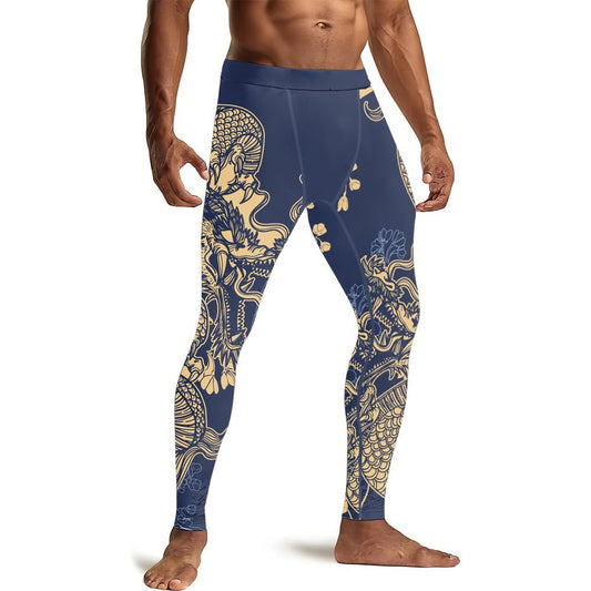 Flower Chinese Dragon Men's Compression Leggings - BattleFitGear