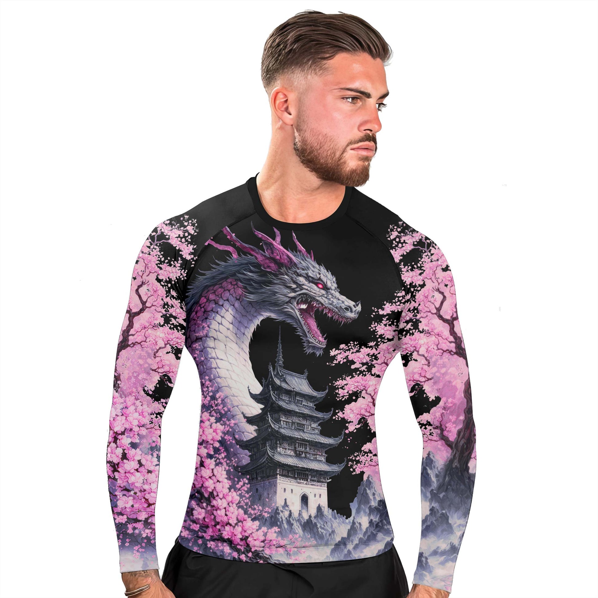 Flower Dragon Men's Long Sleeve Rash Guard