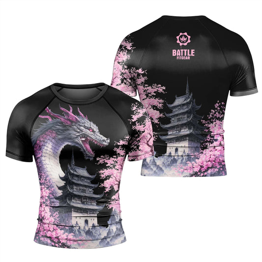 Flower Dragon Men's Short Sleeve Rash Guard