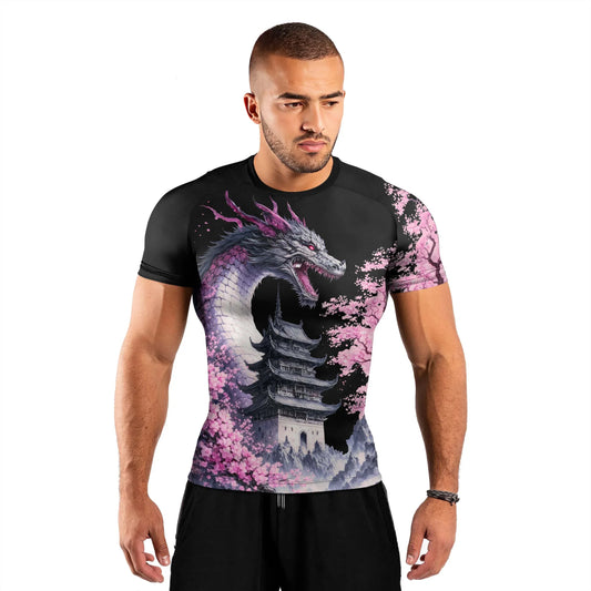 Flower Dragon Men's Short Sleeve Rash Guard