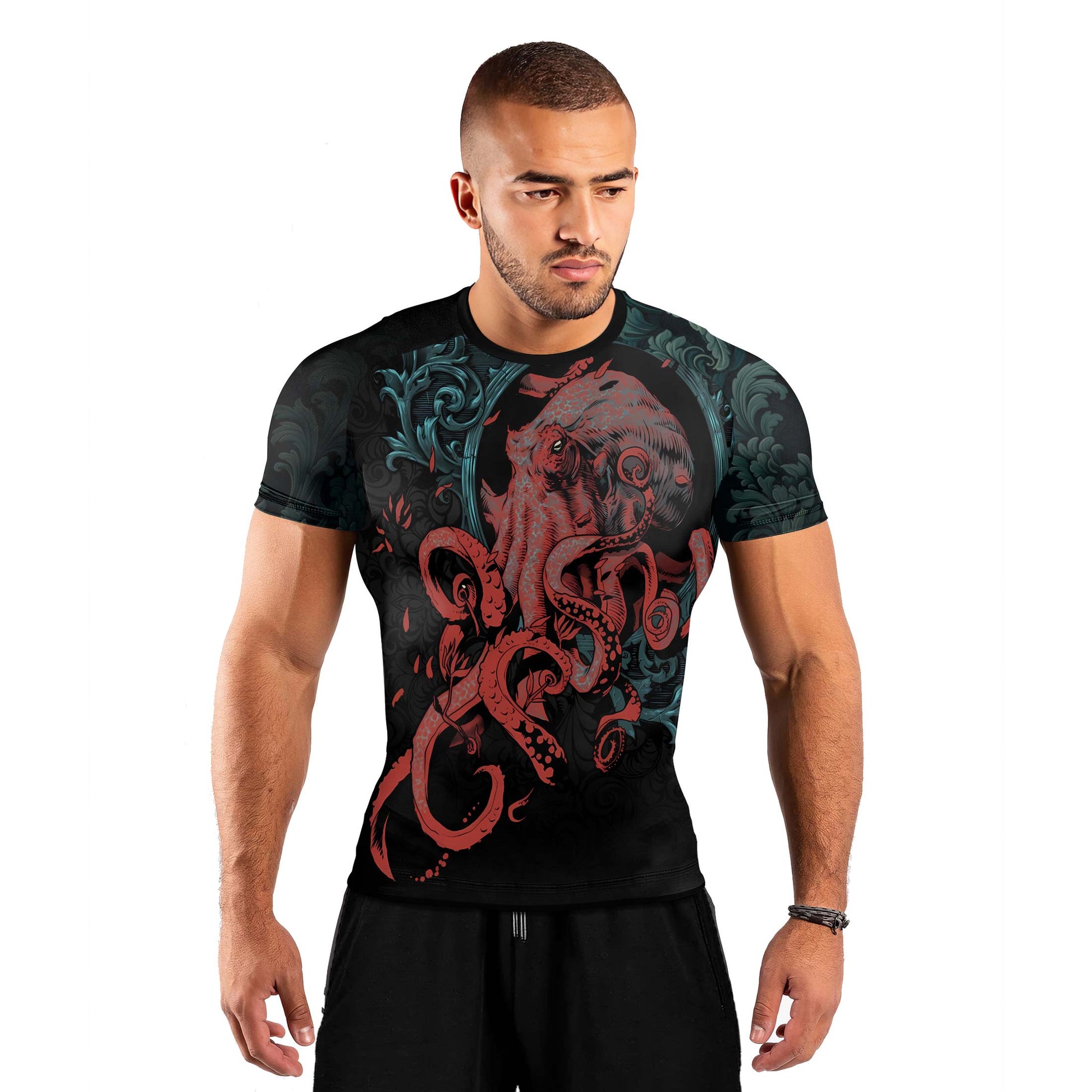 Flower Octopus Men's Short Sleeve Rash Guard