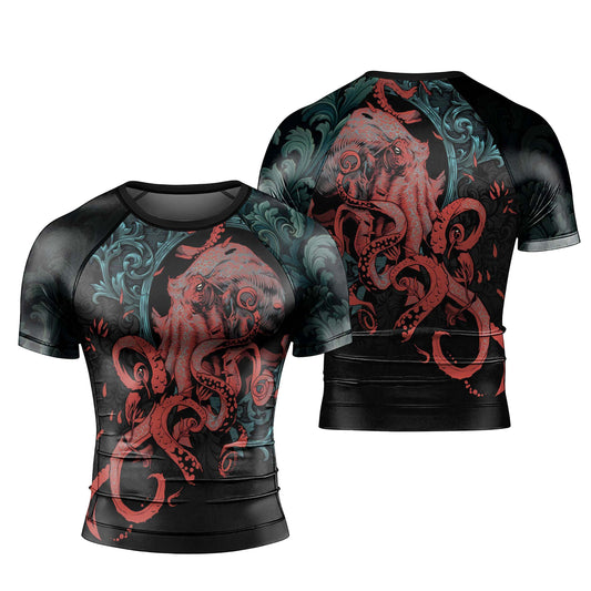 Flower Octopus Men's Short Sleeve Rash Guard