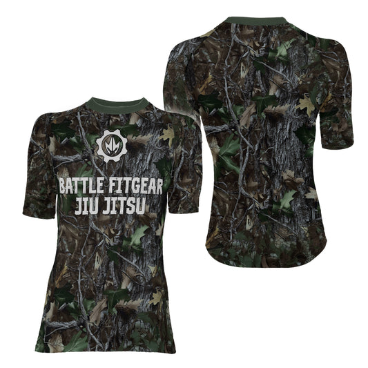 Forest Camouflage Jiu Jitsu Women's Short Sleeve Rash Guard