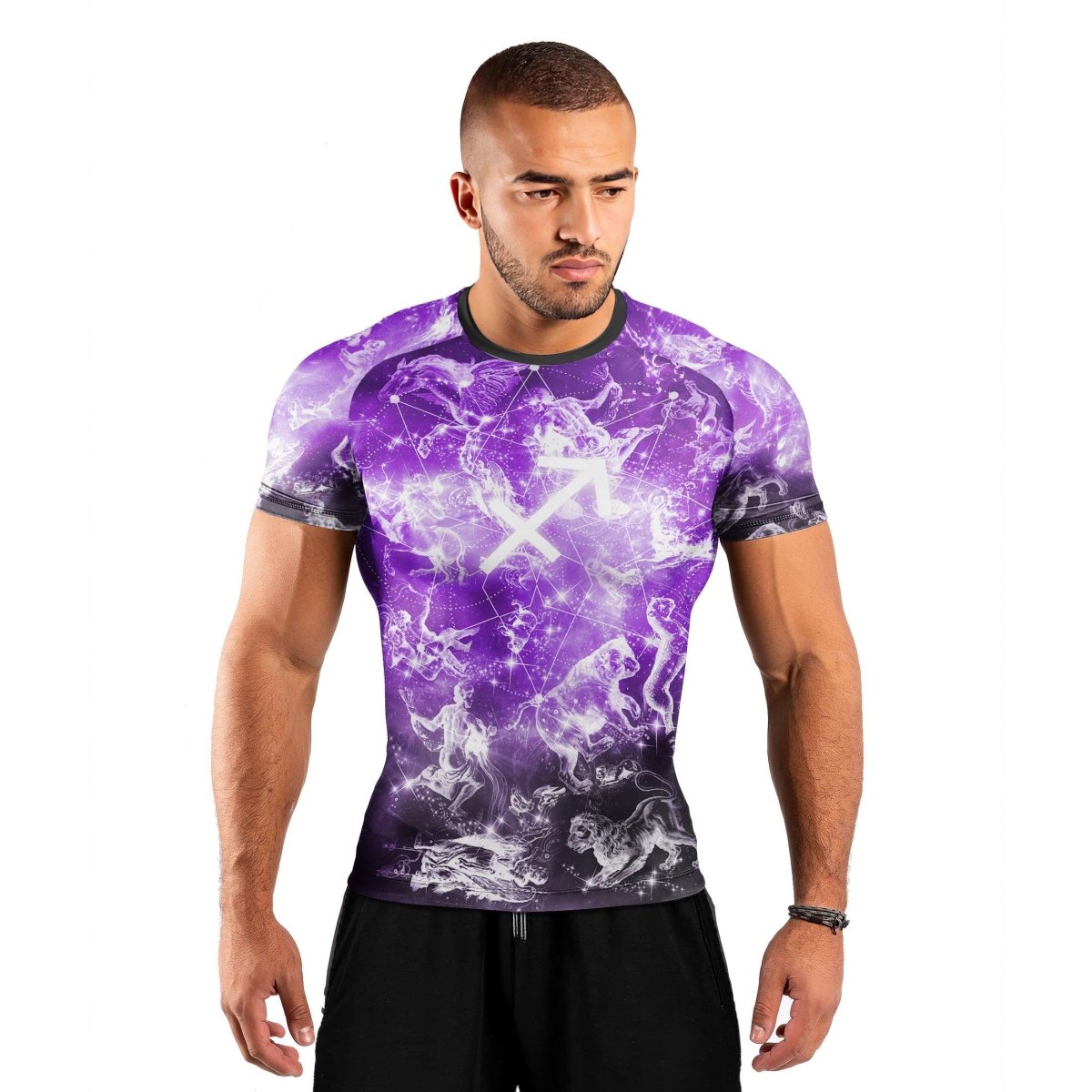 Personalized Zodiac Sagittarius Men's Short Sleeve Rash Guard - BattleFitGear