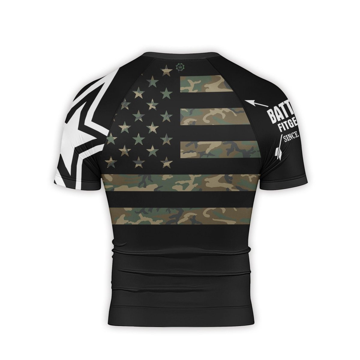 Army Camo Flag Short Sleeve Rash Guard - BattleFitGear