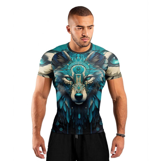 Wolf Tribal Men's Short Sleeve Rash Guard - BattleFitGear