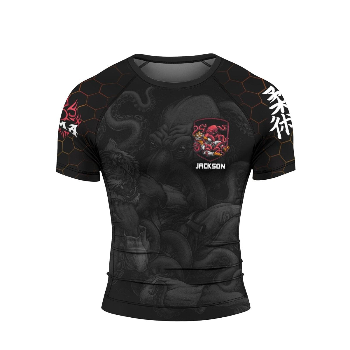 Personalized Cthulhu Battle Tiger Short Sleeve Rash Guard - BattleFitGear