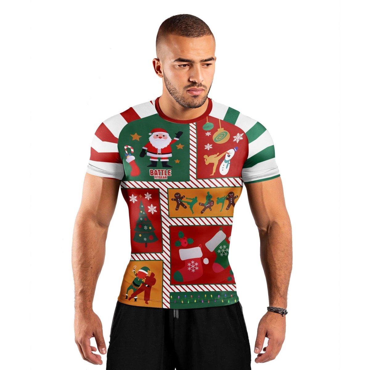 Jiu Jitsu Christmas Short Sleeve Rash Guard - BattleFitGear