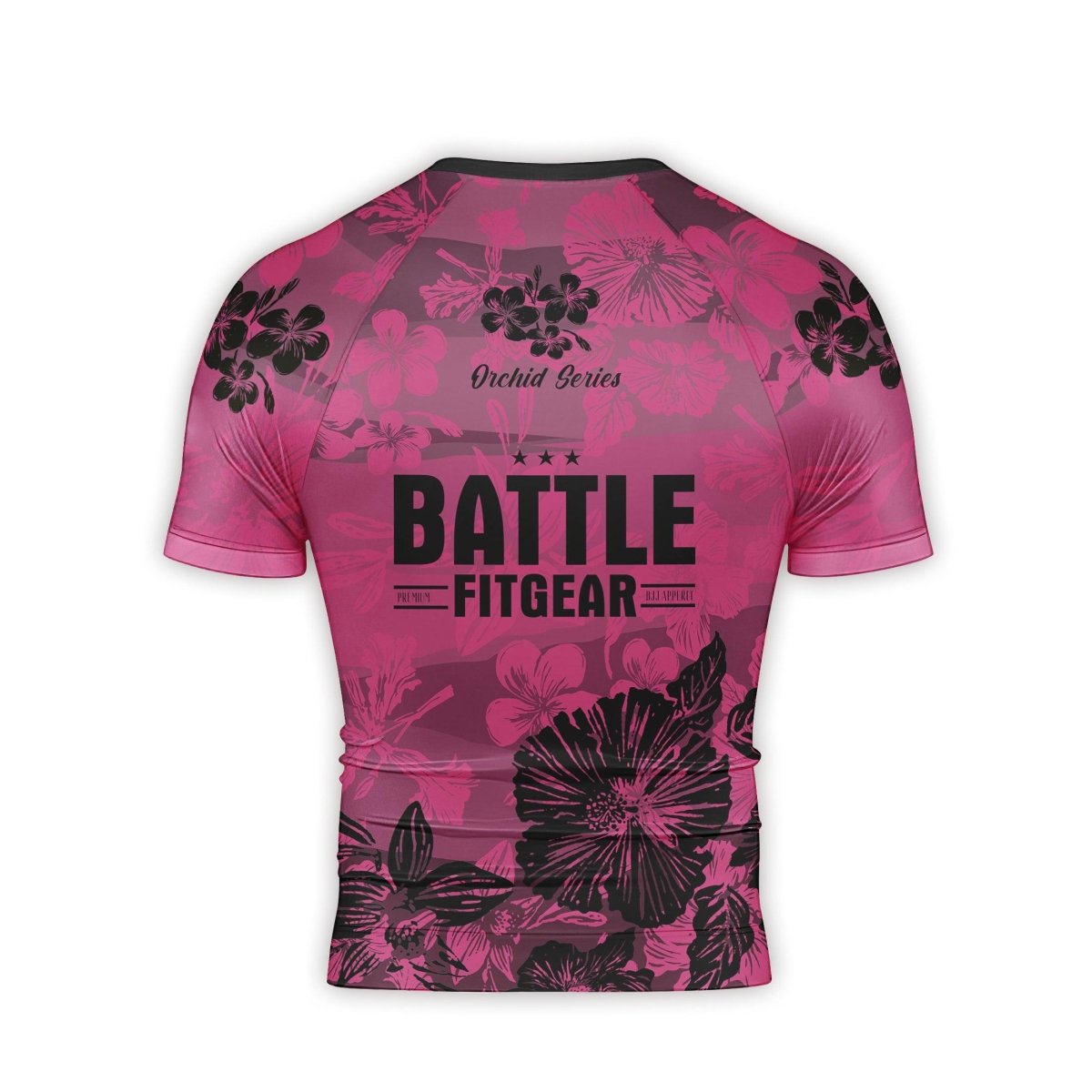 Orchid Series Floral Pink Heart Pattern Men's Short Sleeve Rash Guard - BattleFitGear