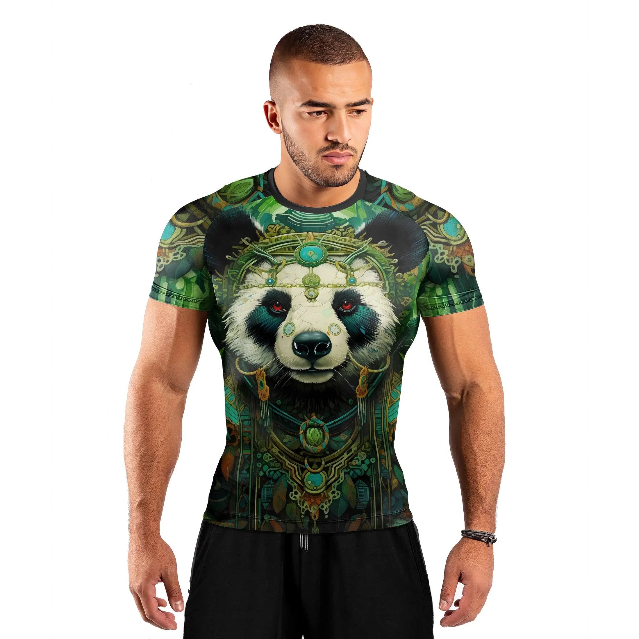 Native Panda Men's Short Sleeve Rash Guard | Panda Compression Shirt