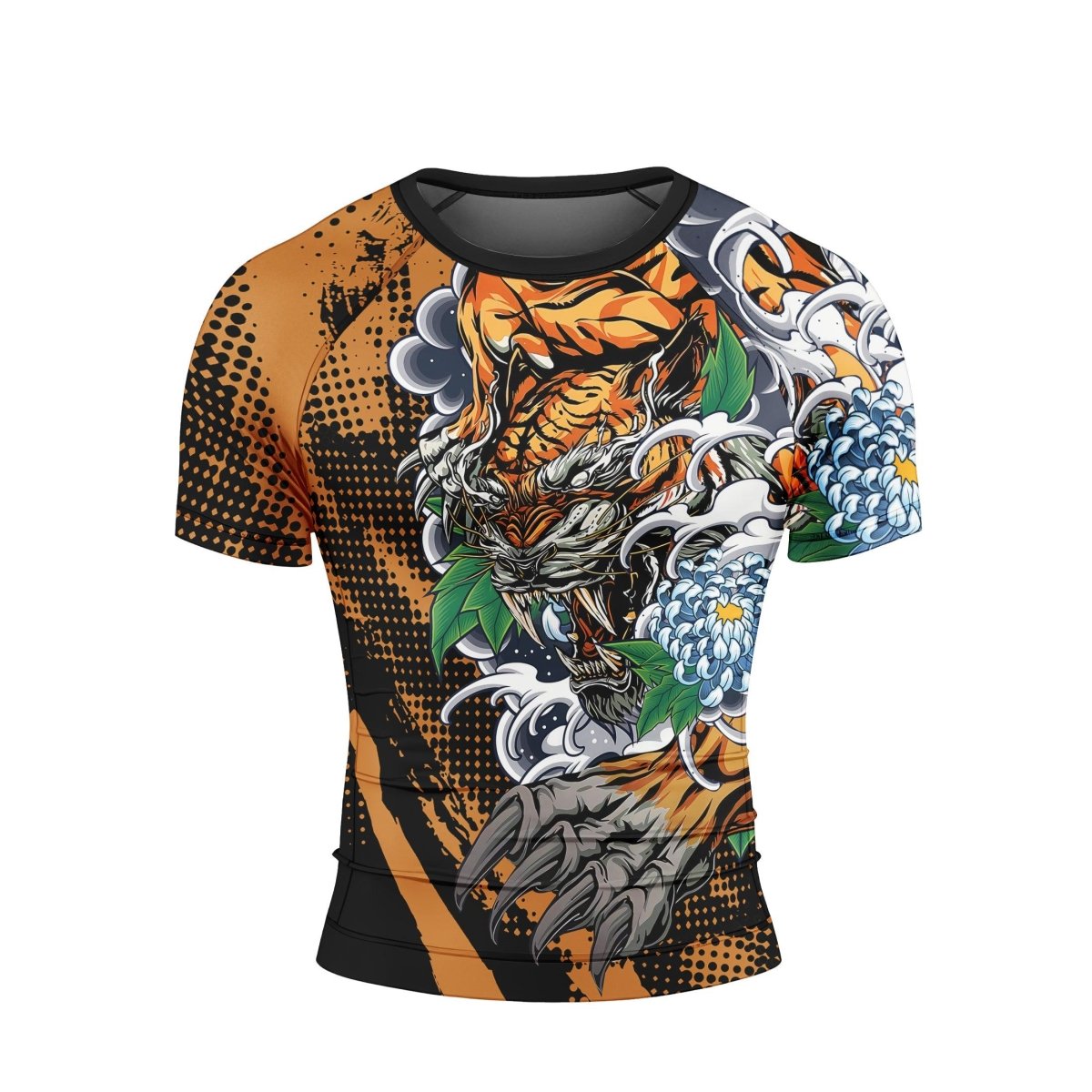 Flower Tiger Short Sleeve Rash Guard - BattleFitGear