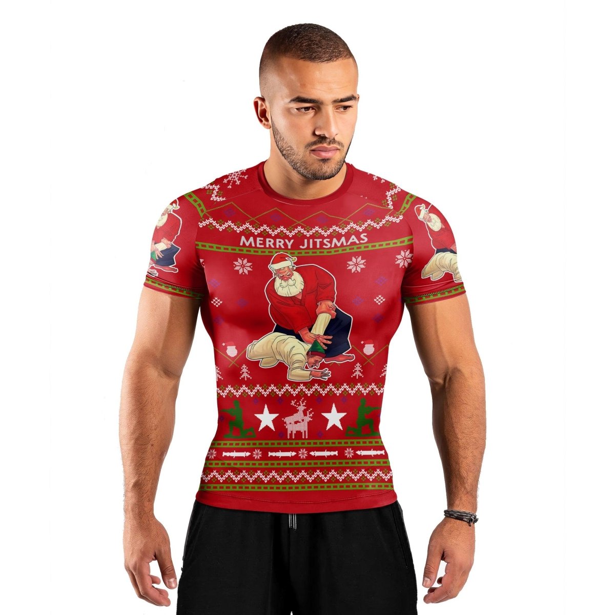 Santa Merry Jitsmas Short Sleeve Rash Guard - BattleFitGear