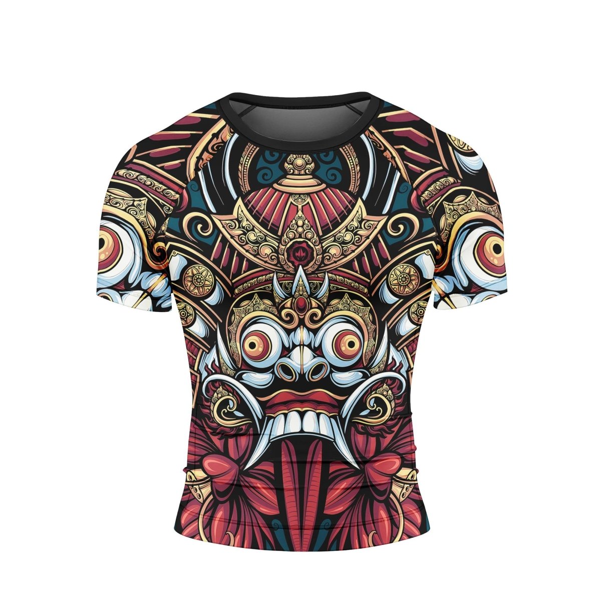 Japanese Weird Samurai Helmet Short Sleeve Rash Guard - BattleFitGear