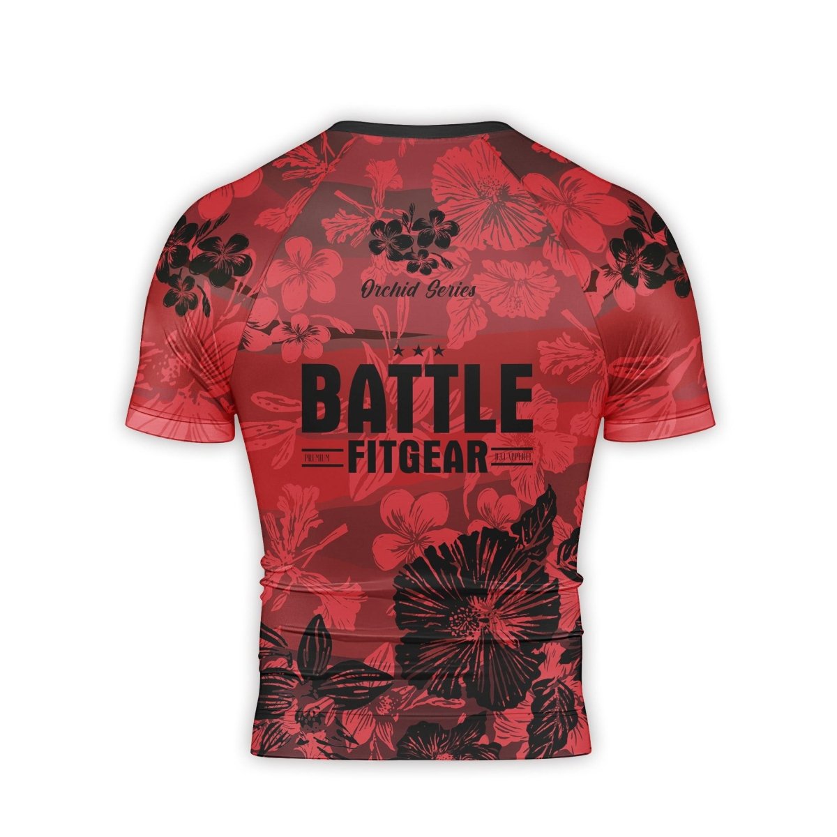 Orchid Series Floral Red Heart Pattern Men's Short Sleeve Rash Guard - BattleFitGear