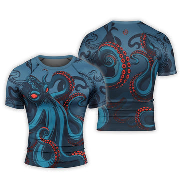 Dark Sea Octopus Men's Short Sleeve Rash Guard - BattleFitGear