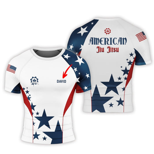 Personalized American Jiu Jitsu Short Sleeve Rash Guard - BattleFitGear