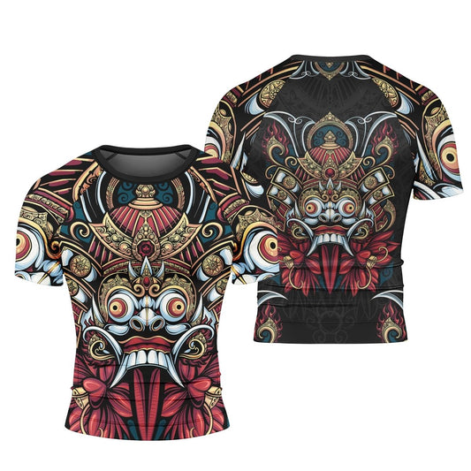 Japanese Weird Samurai Helmet Short Sleeve Rash Guard - BattleFitGear