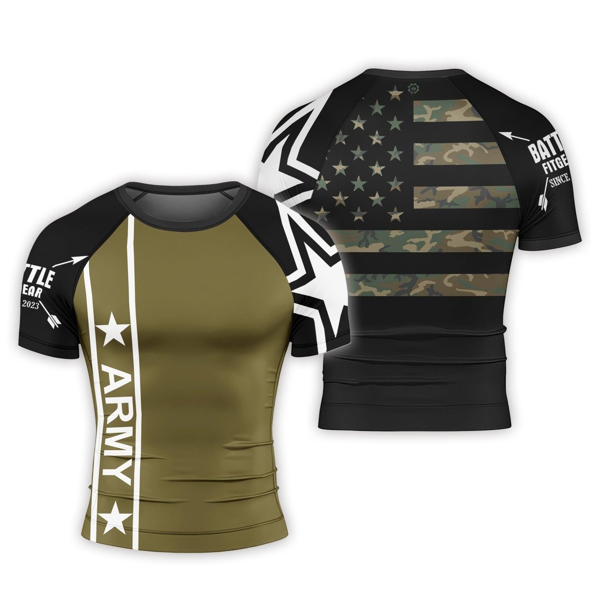 Army Camo Flag Short Sleeve Rash Guard - BattleFitGear