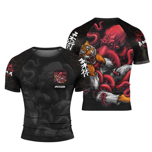 Personalized Cthulhu Battle Tiger Short Sleeve Rash Guard - BattleFitGear