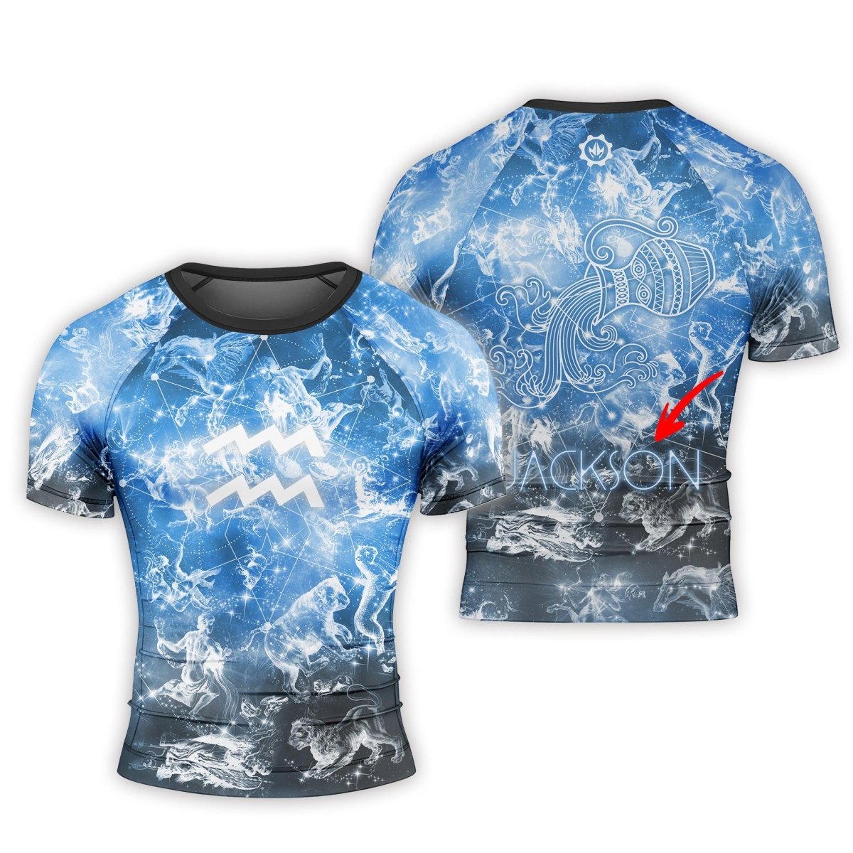 Personalized Zodiac Aquarius Short Sleeve Rash Guard - BattleFitGear