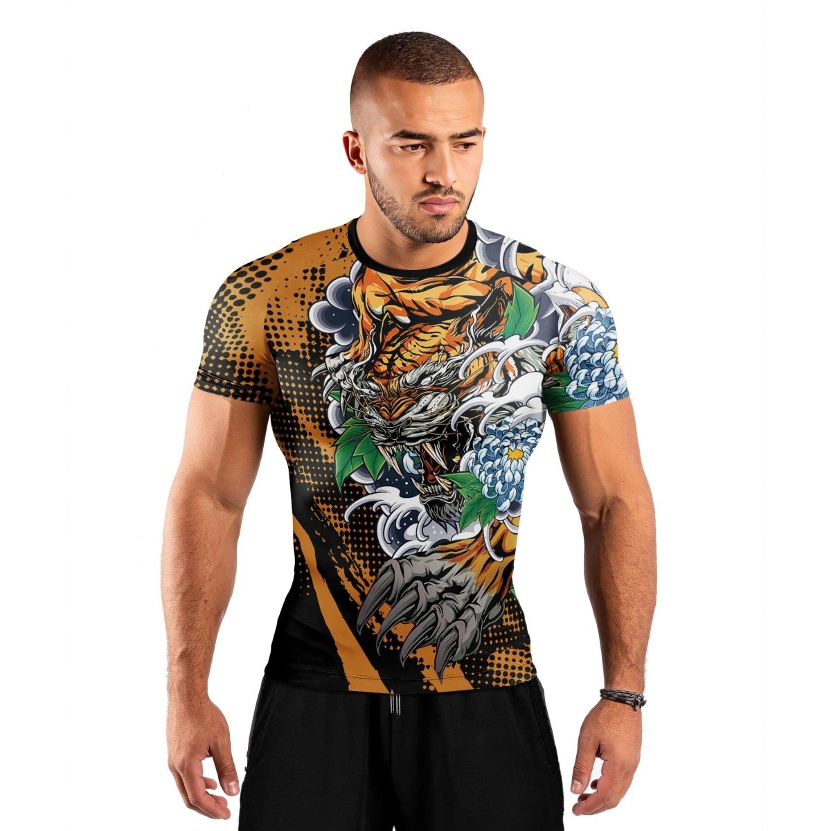 Flower Tiger Short Sleeve Rash Guard - BattleFitGear