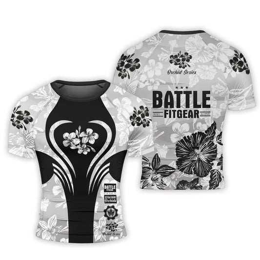 Orchid Series White Heart Pattern Men's Short Sleeve Rash Guard - BattleFitGear