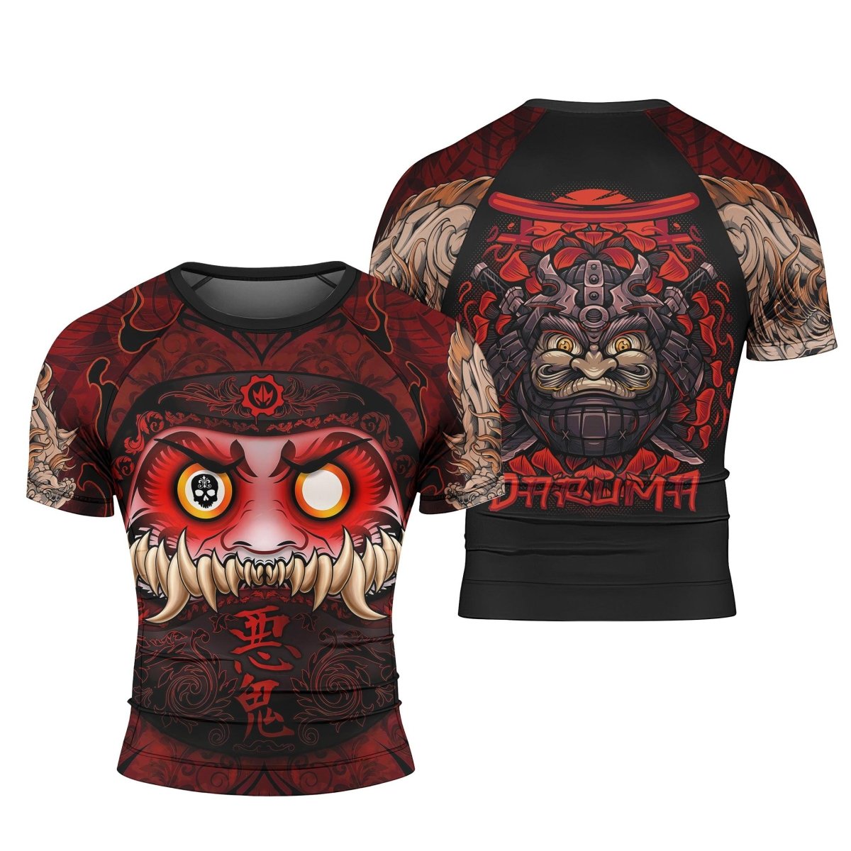 Japanese Daruma Short Sleeve Rash Guard | Daruma Workout Rash Guard