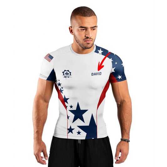 Personalized American Jiu Jitsu Short Sleeve Rash Guard - BattleFitGear