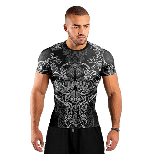 Viking Norse Skull Men's Short Sleeve Rash Guard - BattleFitGear