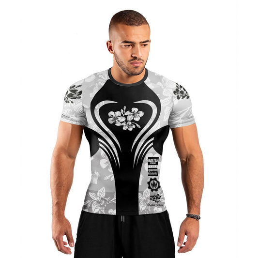 Orchid Series White Heart Pattern Men's Short Sleeve Rash Guard - BattleFitGear