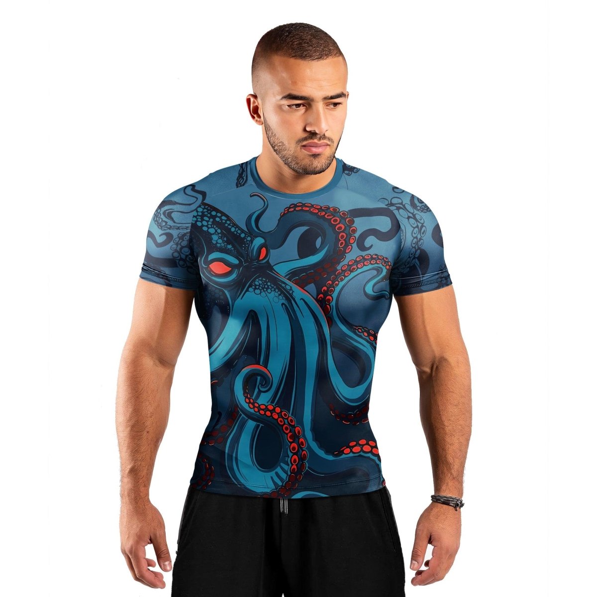 Dark Sea Octopus Men's Short Sleeve Rash Guard - BattleFitGear