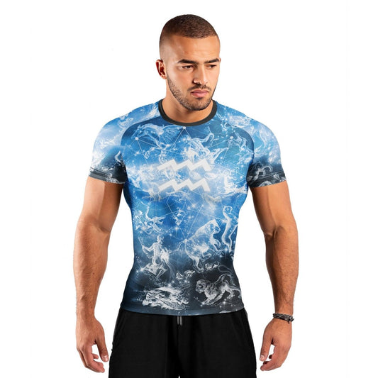 Personalized Zodiac Aquarius Short Sleeve Rash Guard - BattleFitGear