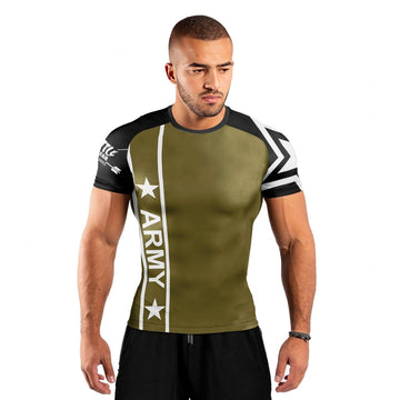 Army Camo Flag Short Sleeve Rash Guard - BattleFitGear