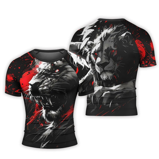 Dangerous Lion Men's Short Sleeve Rash Guard - BattleFitGear