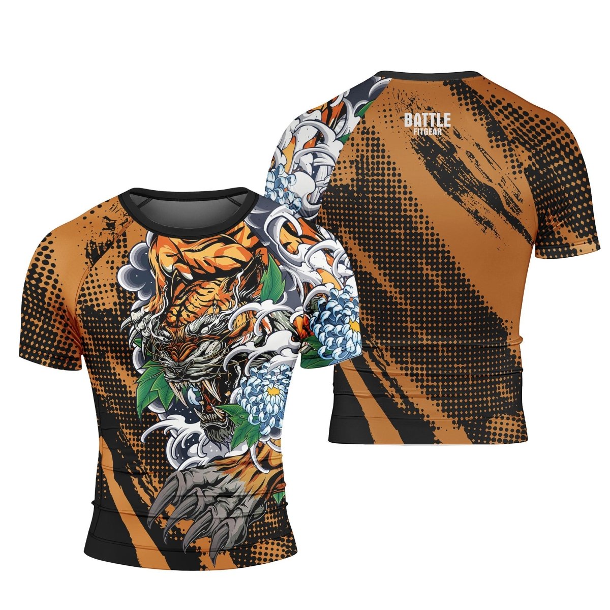 Flower Tiger Short Sleeve Rash Guard - BattleFitGear